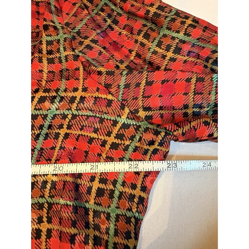 Silk Land Plaid Blouse Women Large Red 100% Pure Silk Long Sleeve Vintage Top - Picture 5 of 8